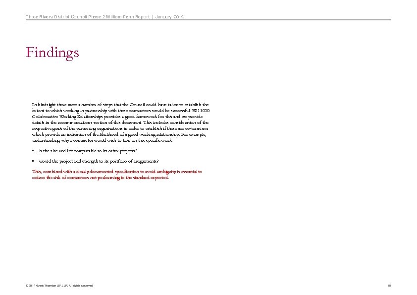 Three Rivers District Council Phase 2 William Penn Report | January 2014 Findings In