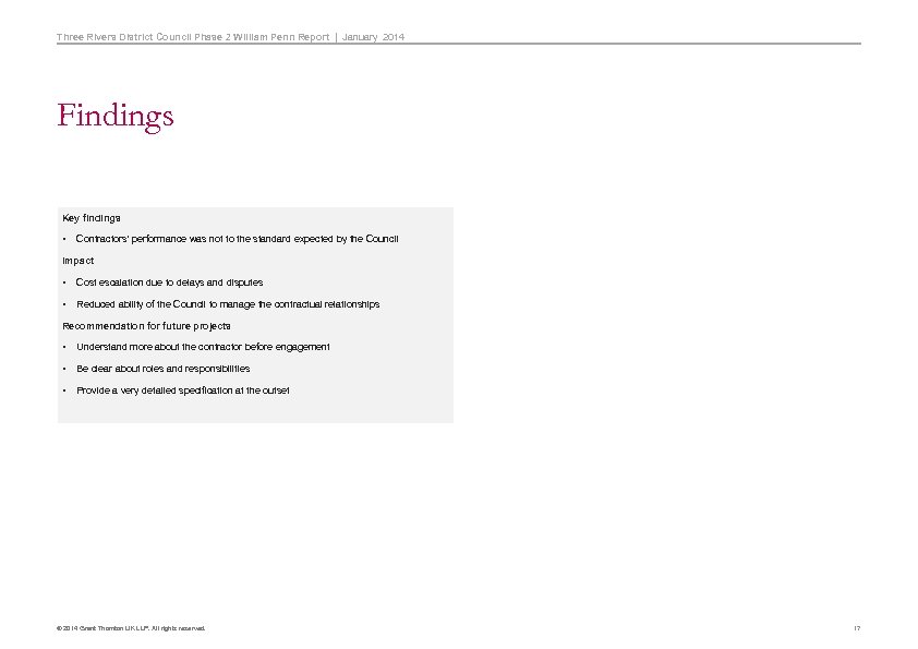 Three Rivers District Council Phase 2 William Penn Report | January 2014 Findings Key