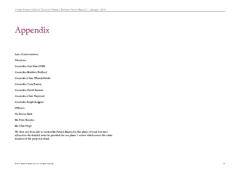 Three Rivers District Council Phase 2 William Penn Report | January 2014 Appendix List