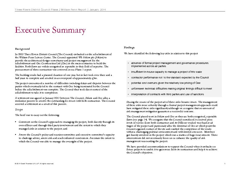 Three Rivers District Council Phase 2 William Penn Report | January 2014 Executive Summary