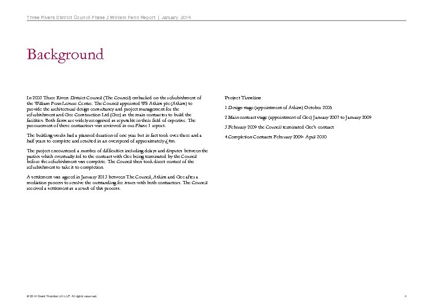 Three Rivers District Council Phase 2 William Penn Report | January 2014 Background In