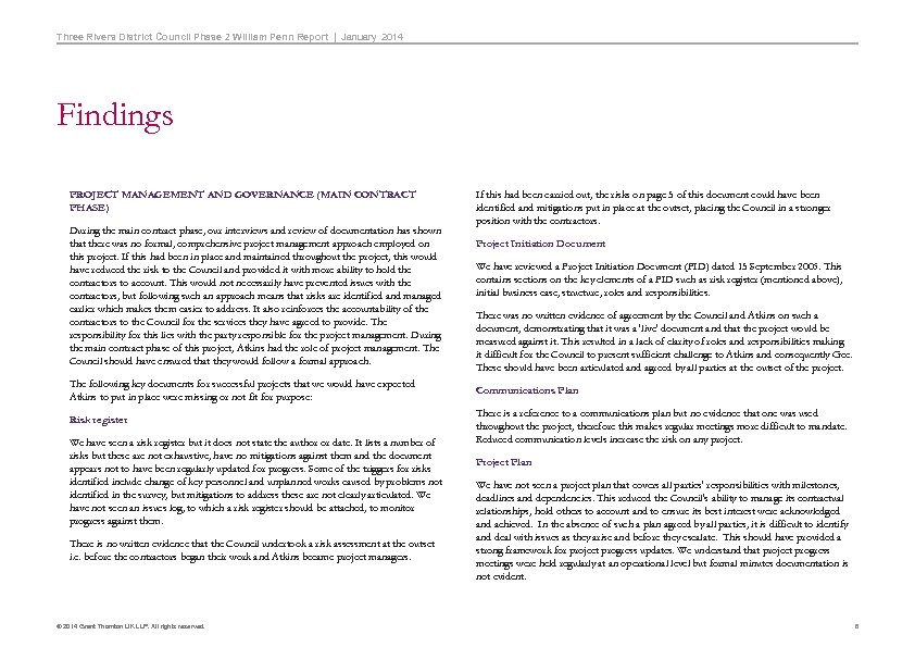 Three Rivers District Council Phase 2 William Penn Report | January 2014 Findings PROJECT