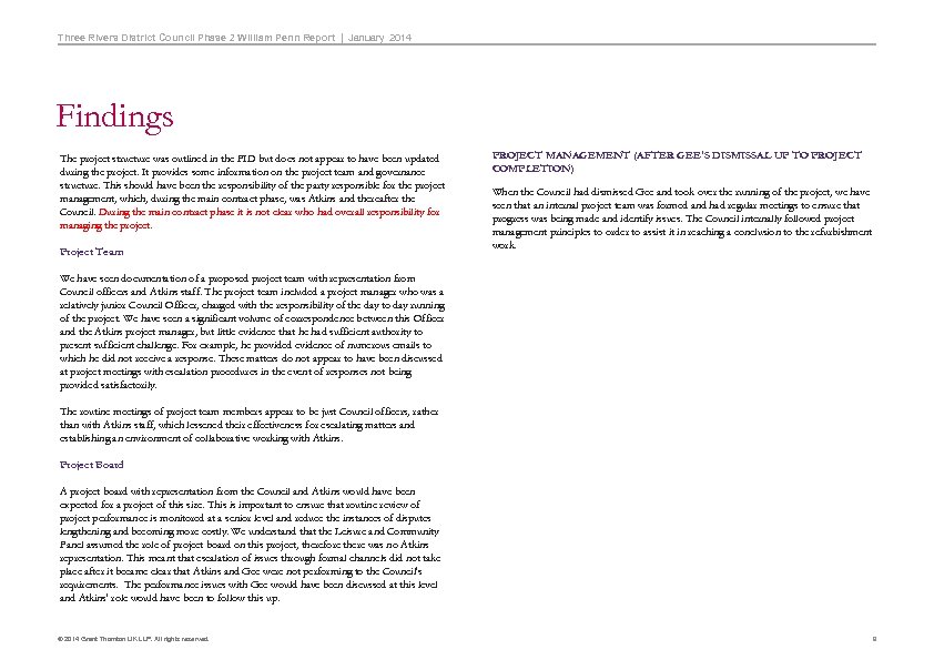 Three Rivers District Council Phase 2 William Penn Report | January 2014 Findings The