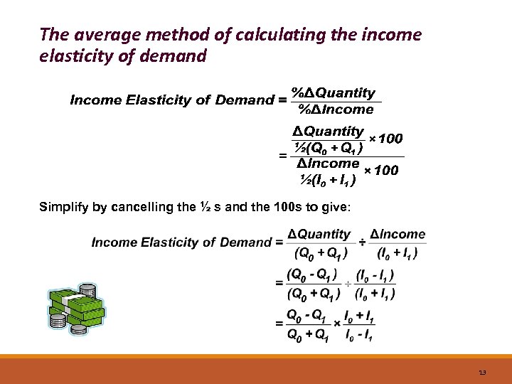 The average method of calculating the income elasticity of demand Simplify by cancelling the