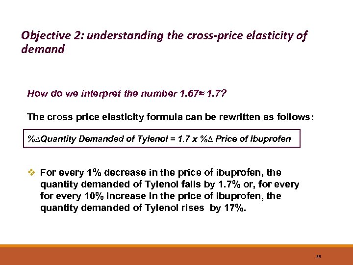 Objective 2: understanding the cross-price elasticity of demand How do we interpret the number