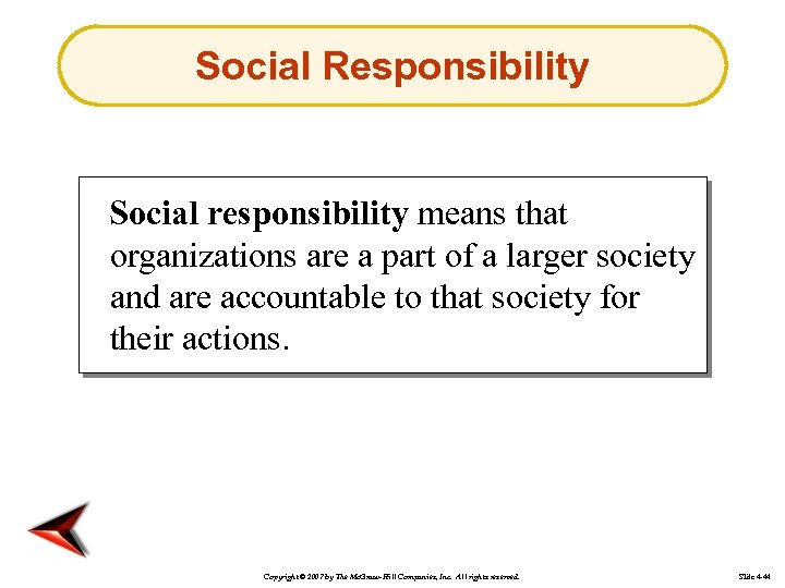 Social Responsibility Social responsibility means that organizations are a part of a larger society