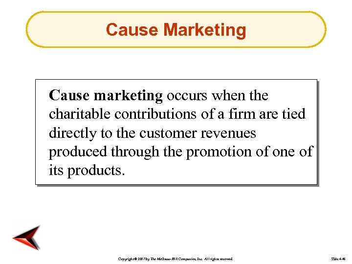 Cause Marketing Cause marketing occurs when the charitable contributions of a firm are tied