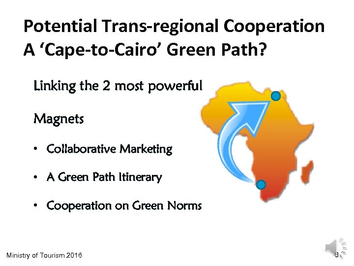 Potential Trans-regional Cooperation A ‘Cape-to-Cairo’ Green Path? Linking the 2 most powerful Magnets •