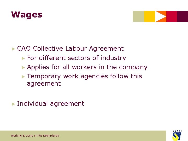 Wages ► CAO Collective Labour Agreement ► For different sectors of industry ► Applies