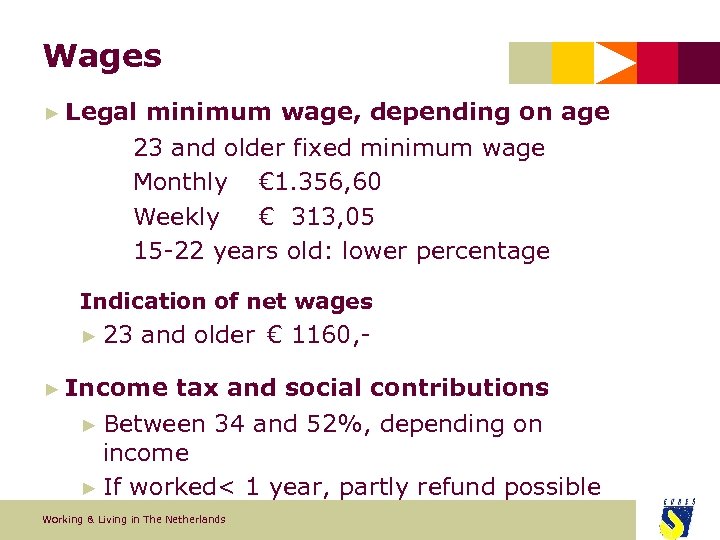 Wages ► Legal minimum wage, depending on age 23 and older fixed minimum wage