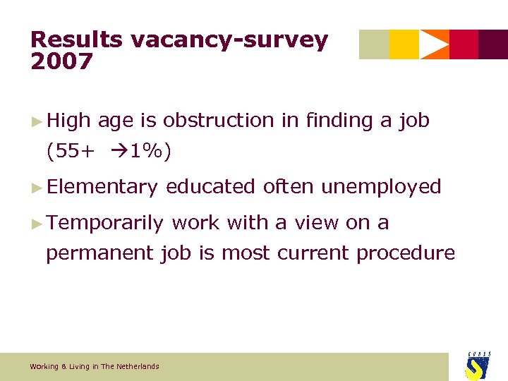 Results vacancy-survey 2007 ► High age is obstruction in finding a job (55+ 1%)