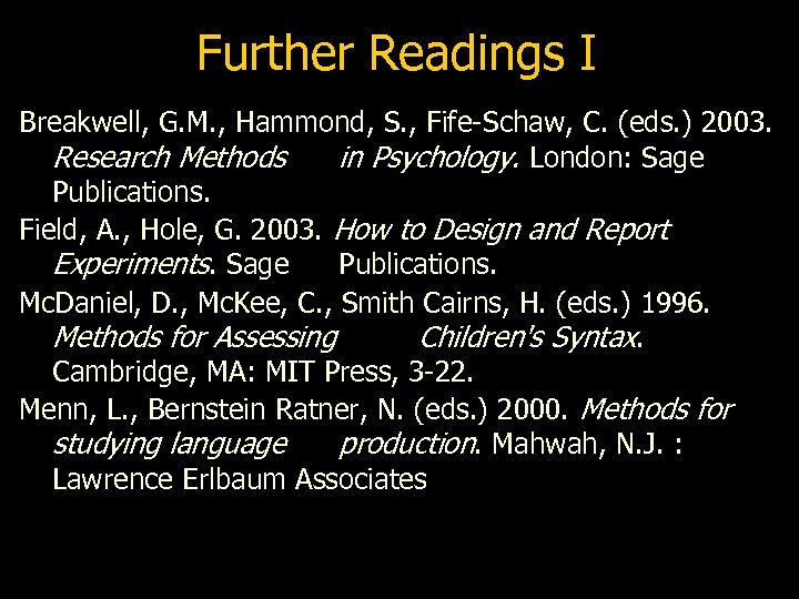 Further Readings I Breakwell, G. M. , Hammond, S. , Fife-Schaw, C. (eds. )