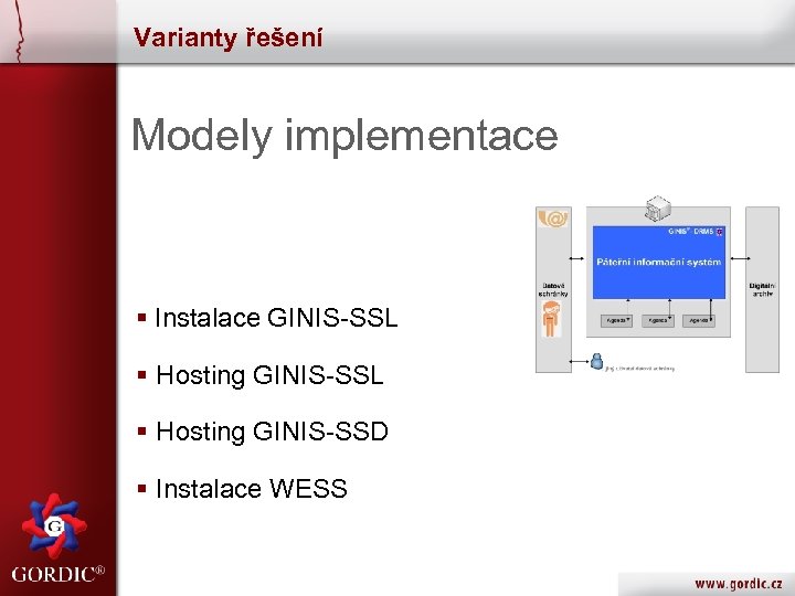Varianty řešení Modely implementace § Instalace GINIS-SSL § Hosting GINIS-SSD § Instalace WESS 