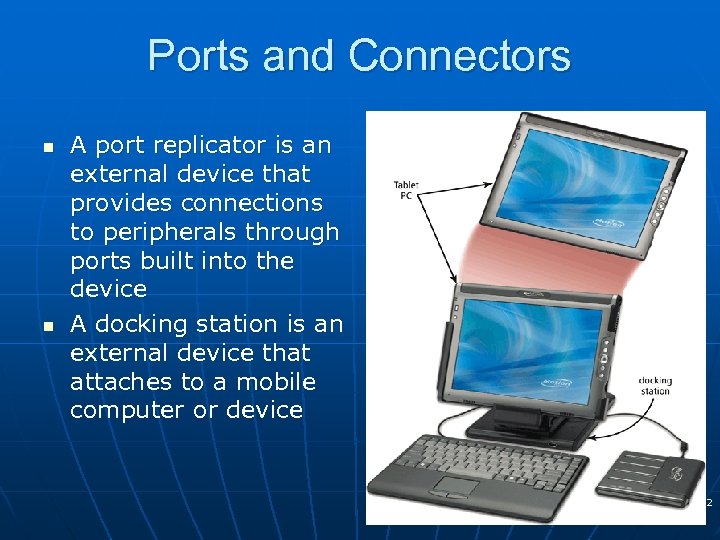 Ports and Connectors n n A port replicator is an external device that provides