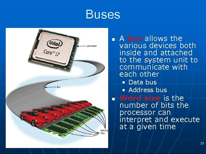 Buses n A bus allows the various devices both inside and attached to the