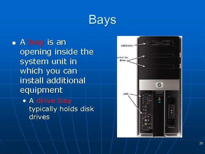 Bays n A bay is an opening inside the system unit in which you