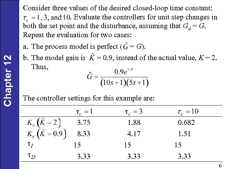 Chapter 12 Consider three values of the desired closed-loop time constant: . Evaluate the