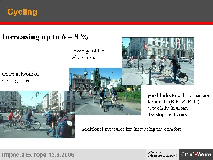Cycling Increasing up to 6 – 8 % coverage of the whole area dense