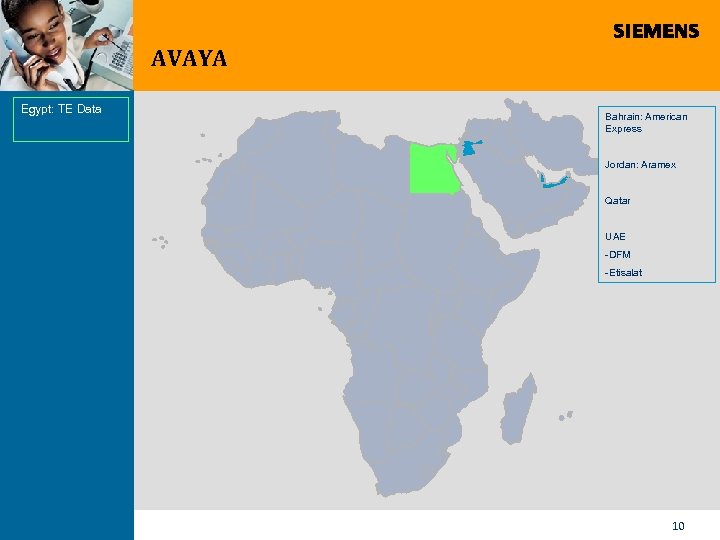 AVAYA Egypt: TE Data Bahrain: American Express Jordan: Aramex Qatar UAE -DFM -Etisalat 10