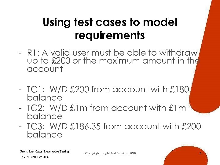 Using test cases to model requirements - R 1: A valid user must be