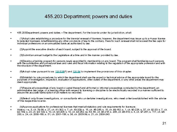 455. 203 Department; powers and duties • 455. 203 Department; powers and duties. —The