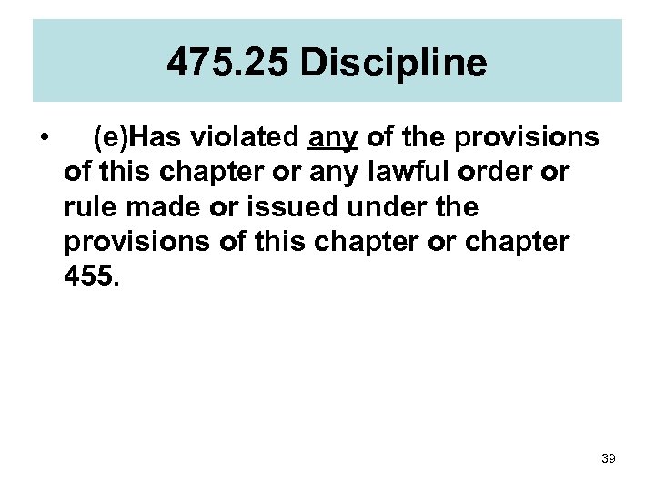 475. 25 Discipline •  (e)Has violated any of the provisions of this chapter or