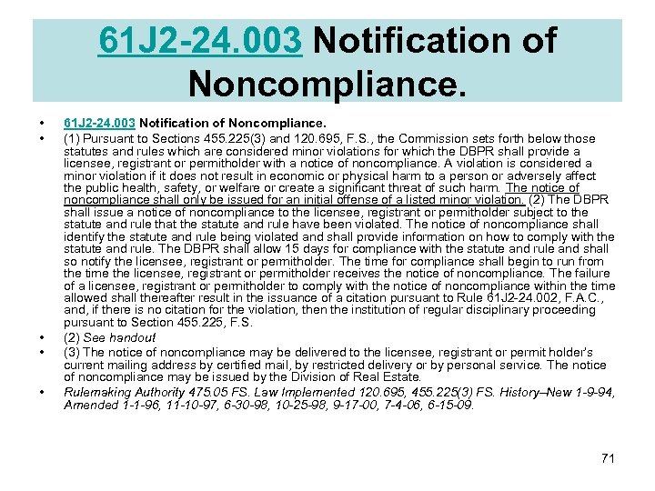 61 J 2 -24. 003 Notification of Noncompliance. • • • 61 J 2