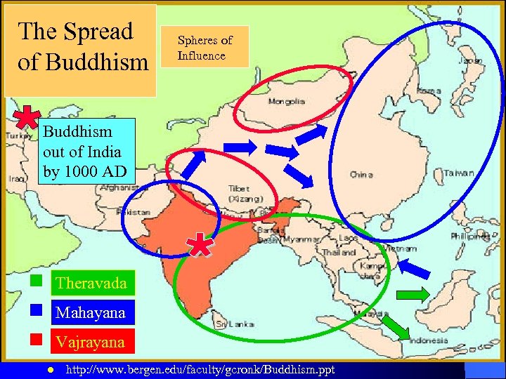 The Spread of Buddhism Spheres of Influence Buddhism out of India by 1000 AD