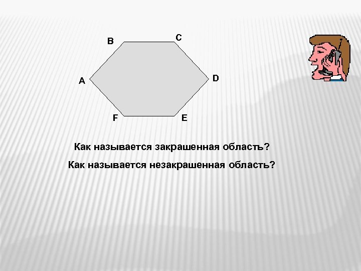 В С D А F Е Как называется закрашенная область? Как называется незакрашенная область?