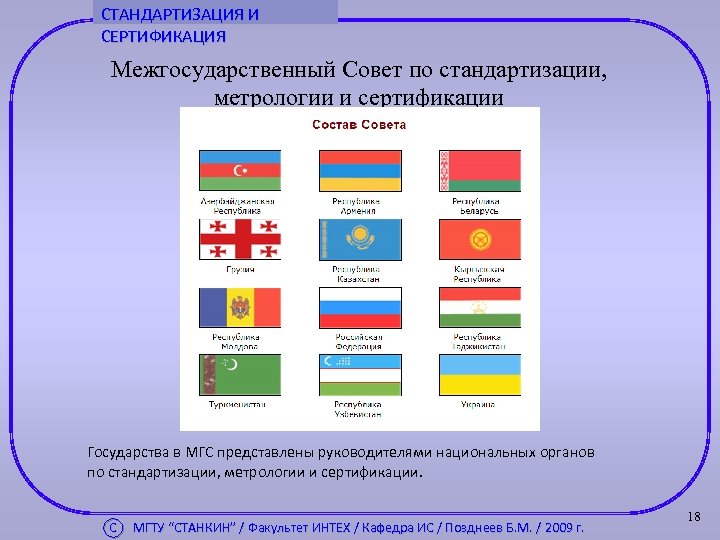 СТАНДАРТИЗАЦИЯ И СЕРТИФИКАЦИЯ Межгосударственный Совет по стандартизации, метрологии и сертификации Государства в МГС представлены