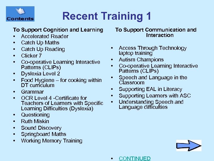 Recent Training 1 To Support Cognition and Learning • Accelerated Reader • Catch Up