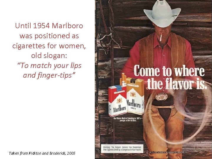 Until 1954 Marlboro was positioned as cigarettes for women, old slogan: “To match your