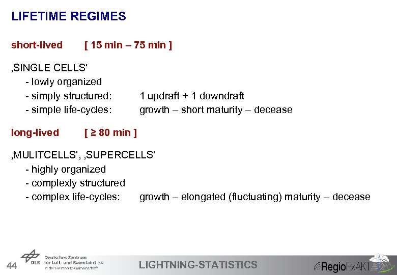 LIFETIME REGIMES short-lived [ 15 min – 75 min ] ‚SINGLE CELLS‘ - lowly
