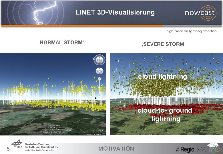 LINET 3 D-Visualisierung high-precision lightning detection. ‚NORMAL STORM‘ ‚SEVERE STORM‘ cloud lightning cloud-to- ground
