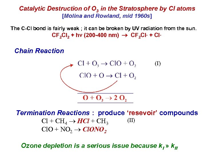 Catalytic Destruction of O 3 in the Stratosphere by Cl atoms [Molina and Rowland,