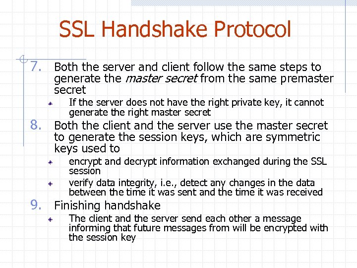 SSL Handshake Protocol 7. Both the server and client follow the same steps to