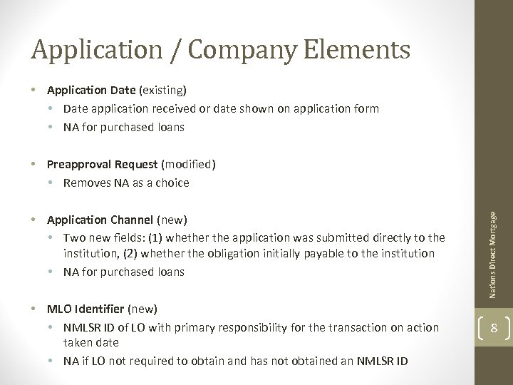 Application / Company Elements • Application Date (existing) • Date application received or date