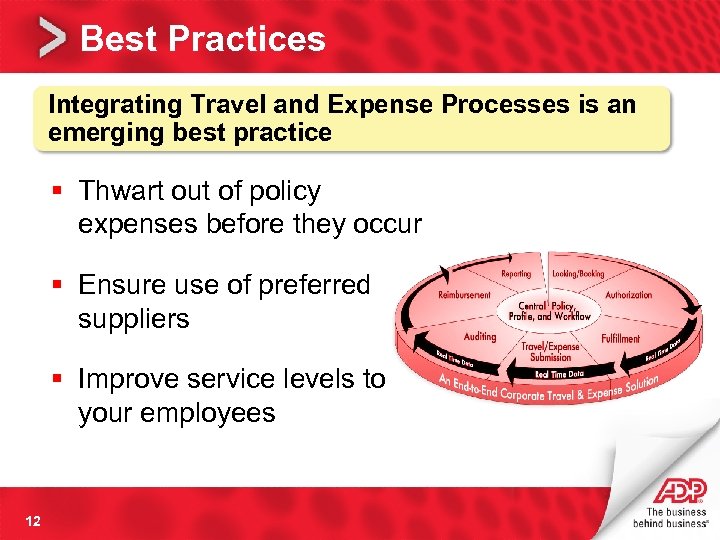 Best Practices Integrating Travel and Expense Processes is an emerging best practice § Thwart
