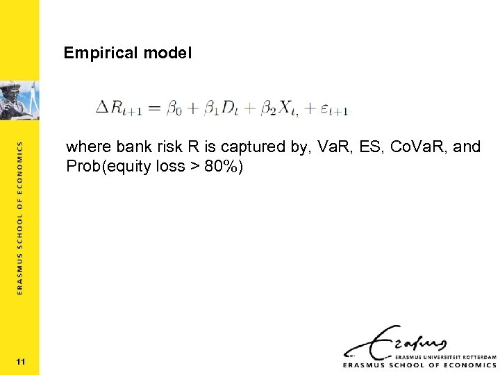 Empirical model where bank risk R is captured by, Va. R, ES, Co. Va.