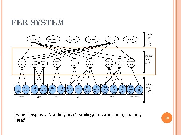 FER SYSTEM Facial Displays: Nodding head, smiling(lip corner pull), shaking head 13 