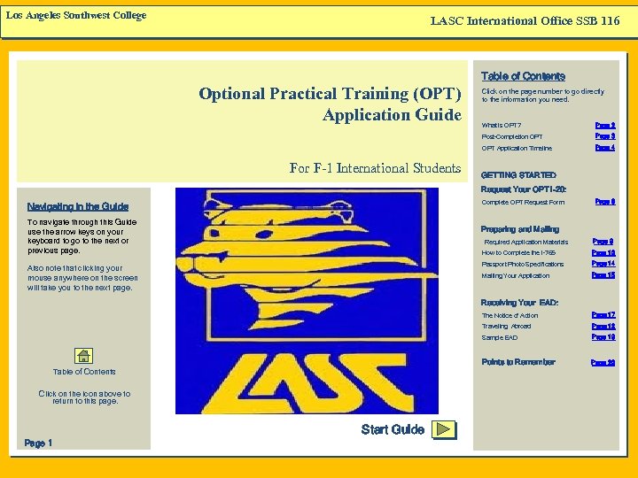 Los Angeles Southwest College LASC International Office SSB 116 Table of Contents Optional Practical