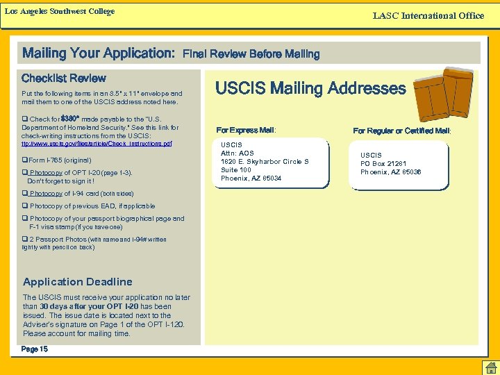 Los Angeles Southwest College Mailing Your Application: LASC International Office Final Review Before Mailing