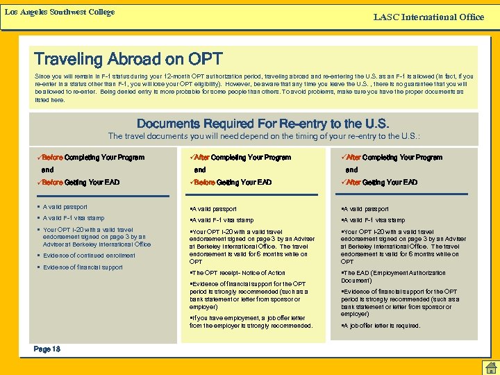 Los Angeles Southwest College LASC International Office Traveling Abroad on OPT Since you will