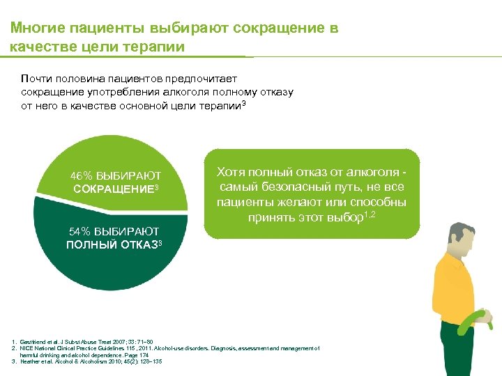 Многие пациенты выбирают сокращение в качестве цели терапии Почти половина пациентов предпочитает сокращение употребления
