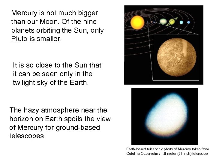 Mercury is not much bigger than our Moon. Of the nine planets orbiting the
