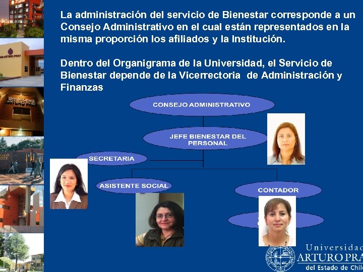 La administración del servicio de Bienestar corresponde a un Consejo Administrativo en el cual