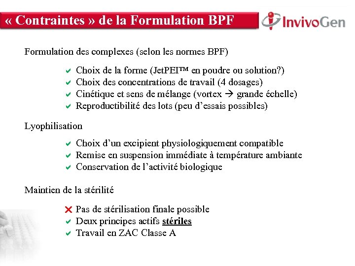  « Contraintes » de la Formulation BPF INNOVATION WITHIN About Us • Innate