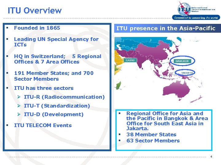 ITU Overview § Founded in 1865 § Leading UN Special Agency for ICTs §