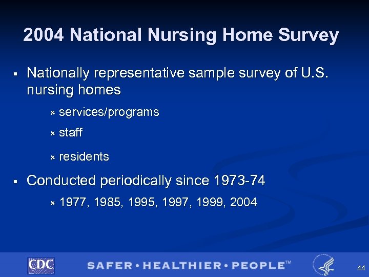 2004 National Nursing Home Survey § Nationally representative sample survey of U. S. nursing