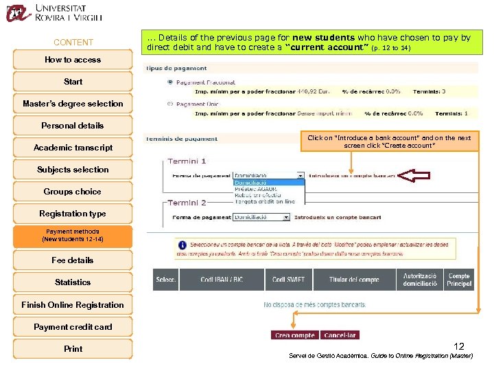 CONTENT . . . Details of the previous page for new students who have